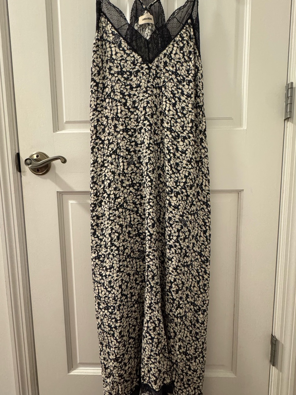 Zadig & Voltaire Blue and Cream Floral Slip with Lace | Never Worn